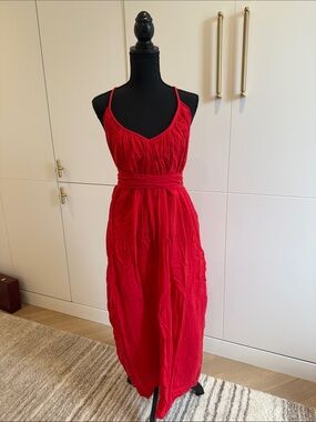 Mara Hoffman Crimson Red Maxi Dress with Waist Sash